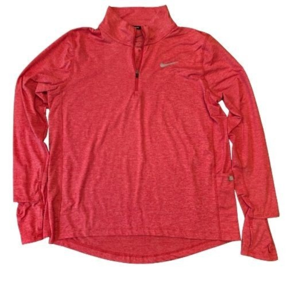 Nike Dri-FIT M Womens Quarter Zip Running Top Coral Pink Heathered Thumbhole